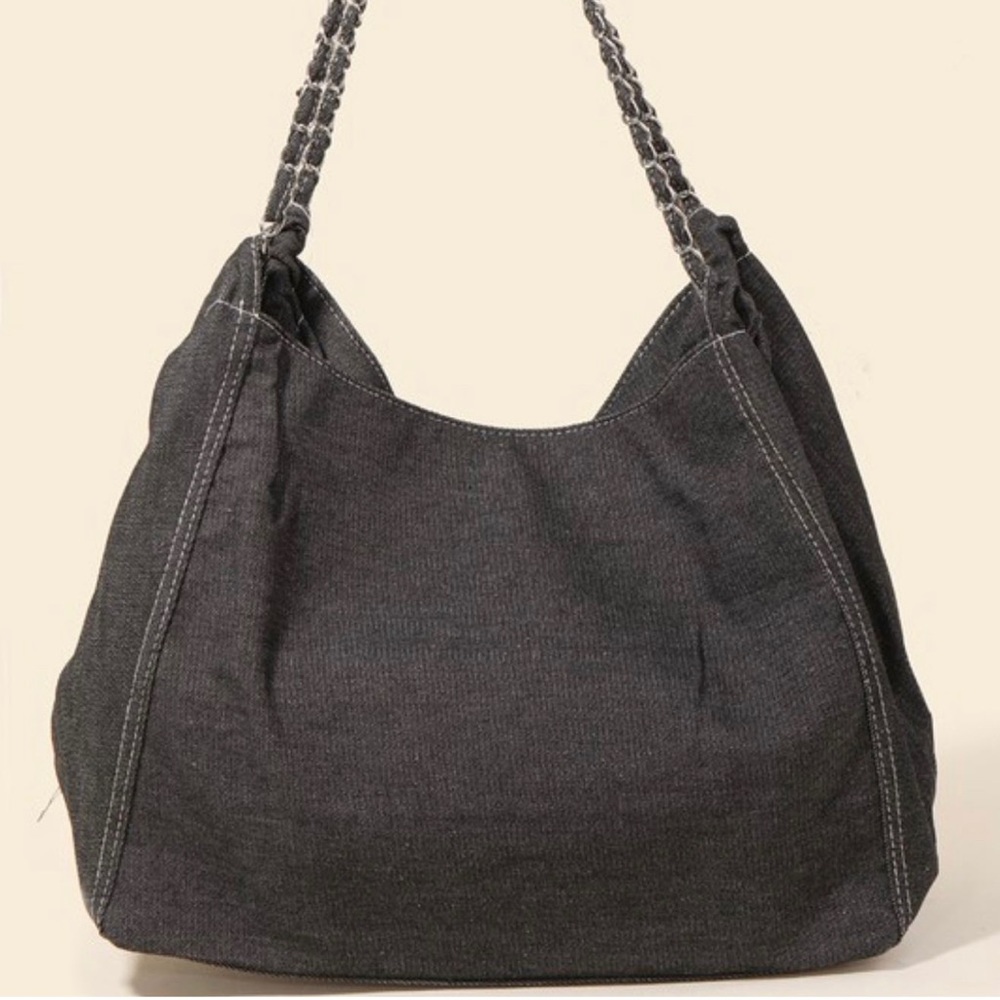 Black Denim Chain Strap Bag